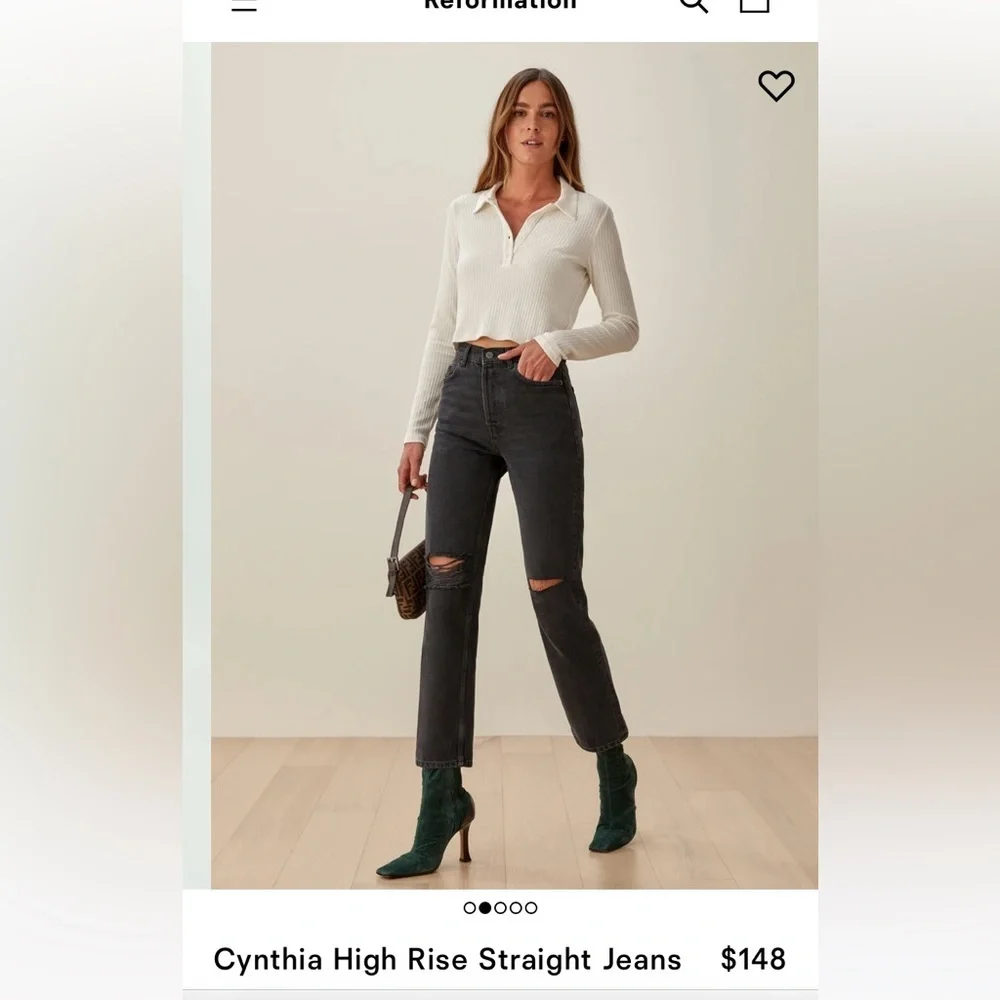 Reformation Cynthia High Rise Straight Jeans Black Ripped Size 27 - Picture 5 of 14